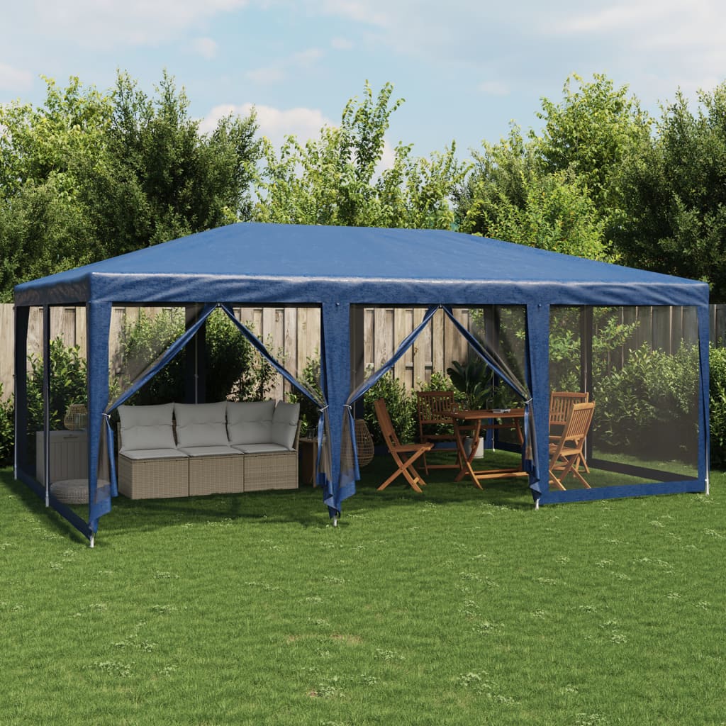 vidaXL Partyzelt mit 10 Mesh-Seitenteilen Blau 6x4 m HDPE