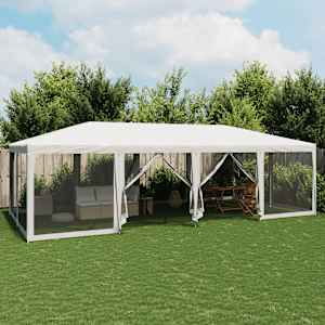 Vrtni šotor s 12 mrežastimi stranicami bel 8x4 m HDPE