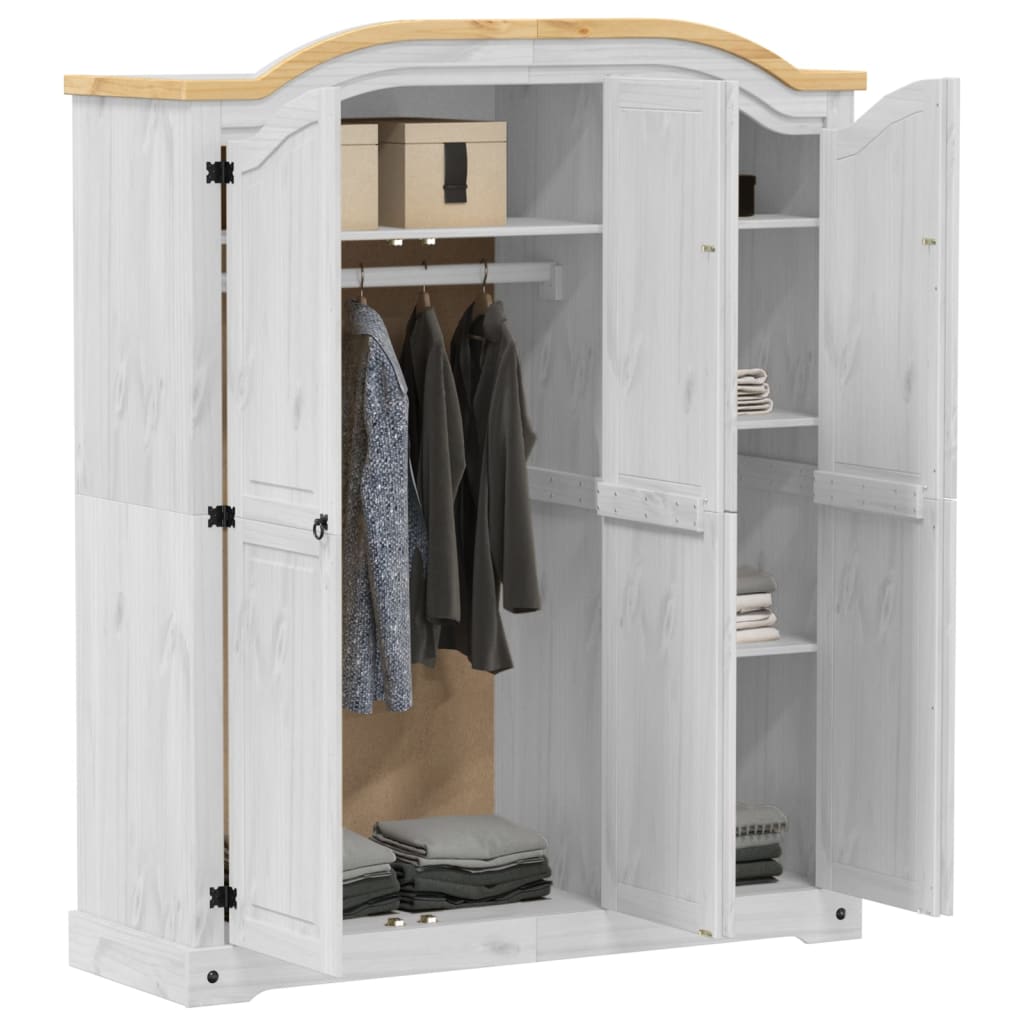 vidaXL Kledingkast Corona wit 151,5x52x186 cm massief grenenhout afbeelding