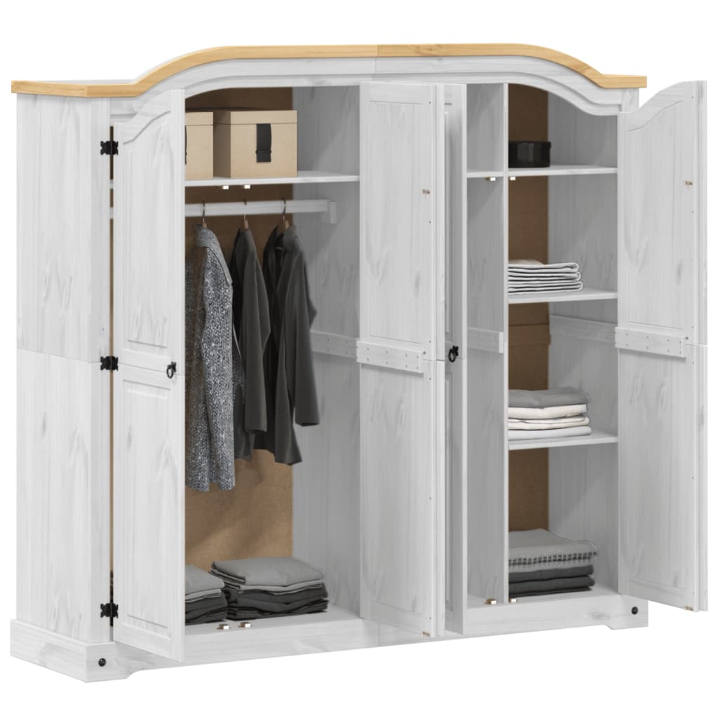 vidaXL Kledingkast Corona wit 194x52x186 cm massief grenenhout afbeelding