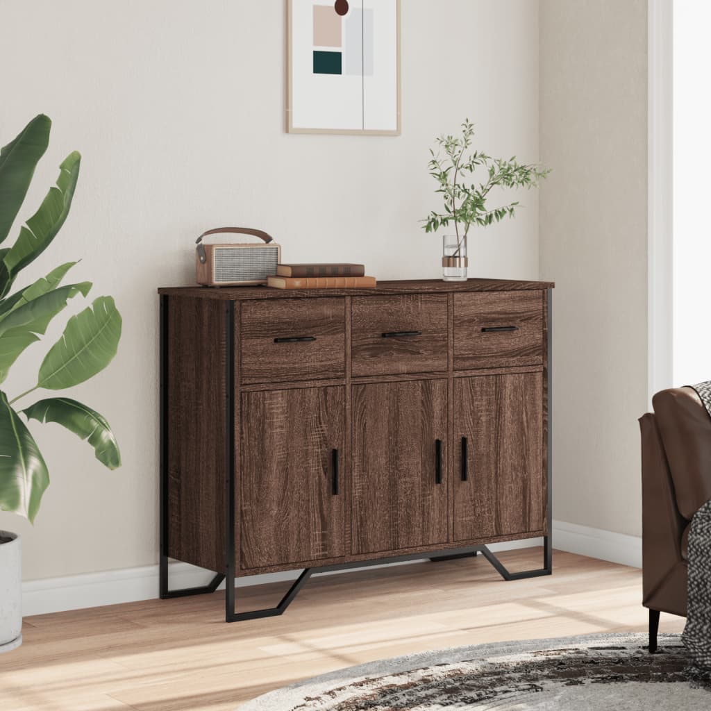vidaXL Dressoir 97x32,5x74,5 cm bewerkt hout bruin eikenkleur afbeelding