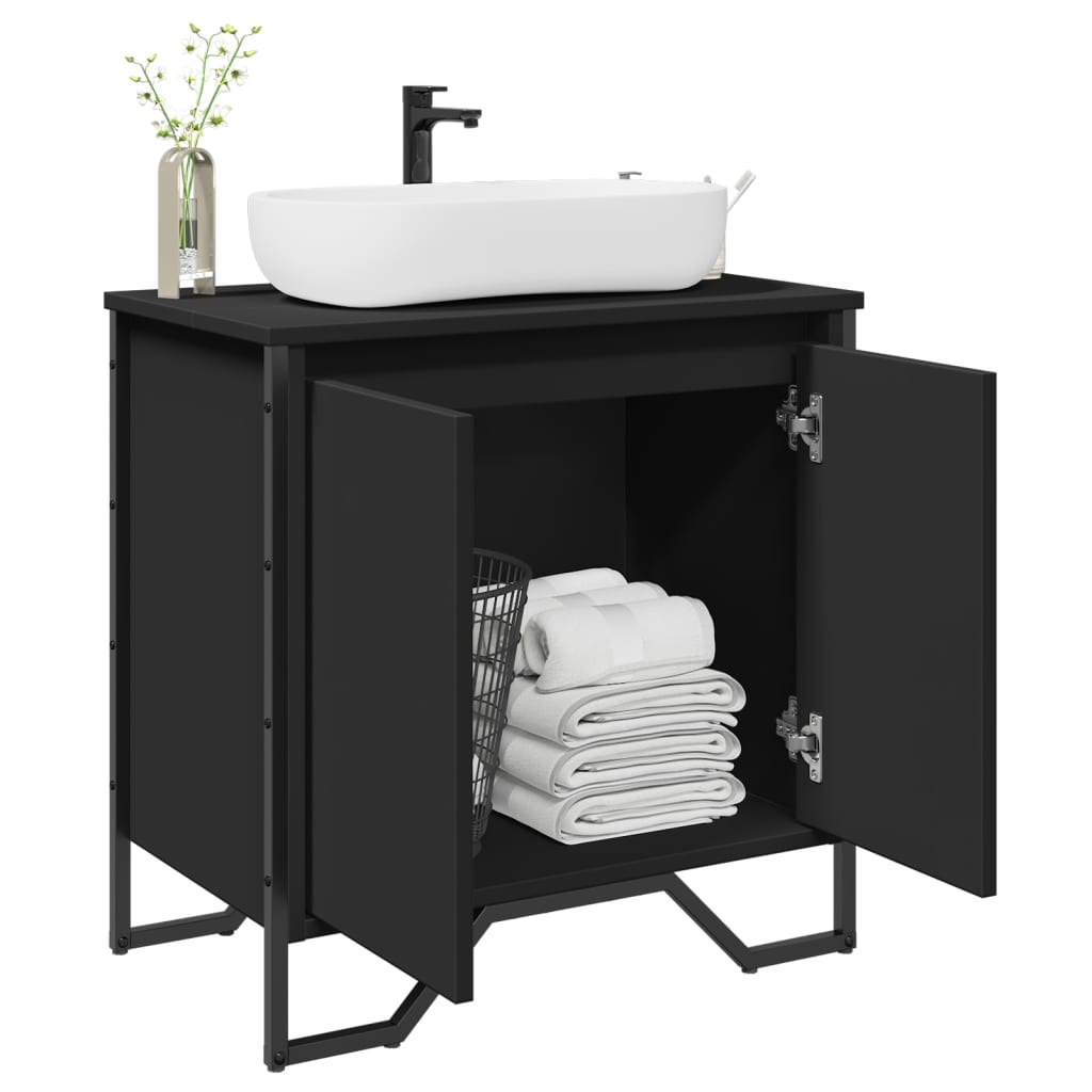 vidaXL Dulap pentru chiuvetă baie, negru, 60x35x60 cm, lemn prelucrat