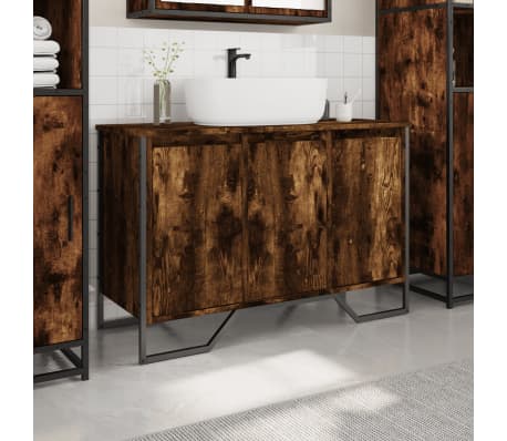 vidaXL Armoire lavabo de salle de bain ch&ecirc;ne fum&eacute; 91x35x60 cm