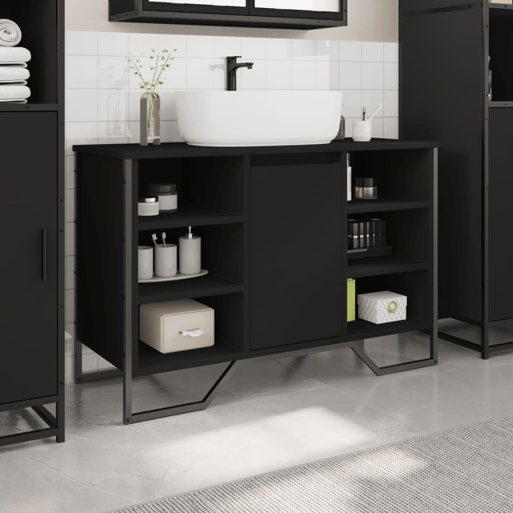 vidaXL Wastafelkast 91x35x60 cm bewerkt hout zwart afbeelding