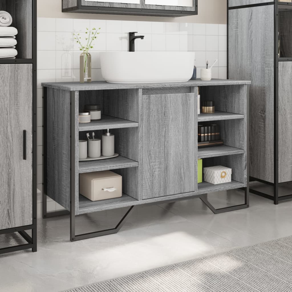 vidaXL Wastafelkast 91x35x60 cm bewerkt hout grijs sonoma eikenkleurig afbeelding