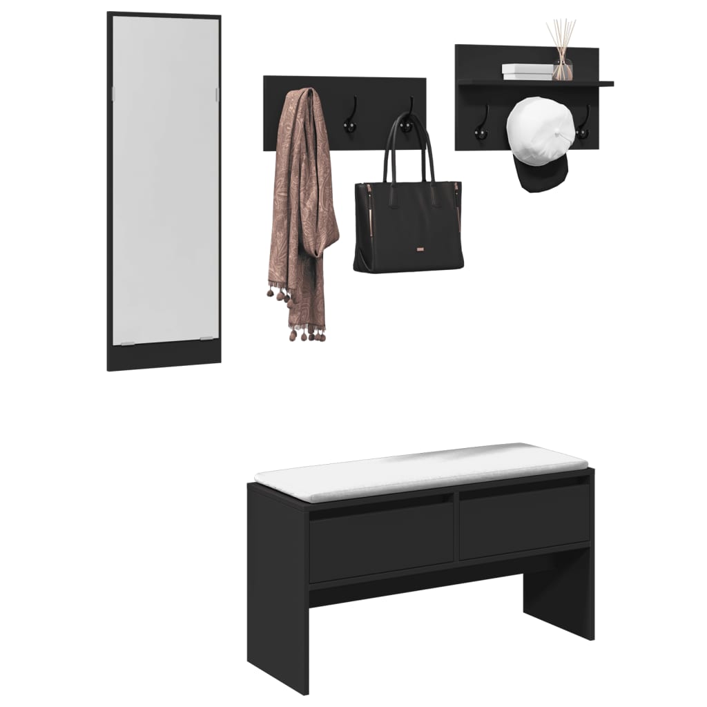 vidaXL Set de mobilier pentru hol, 4 piese, negru, lemn prelucrat