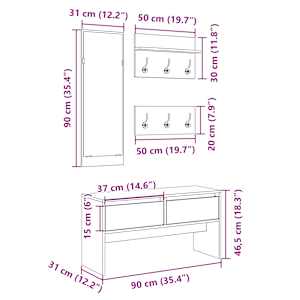 4dílný nábytek do předsíně dub sonoma kompozitní dřevo - obrázek 11