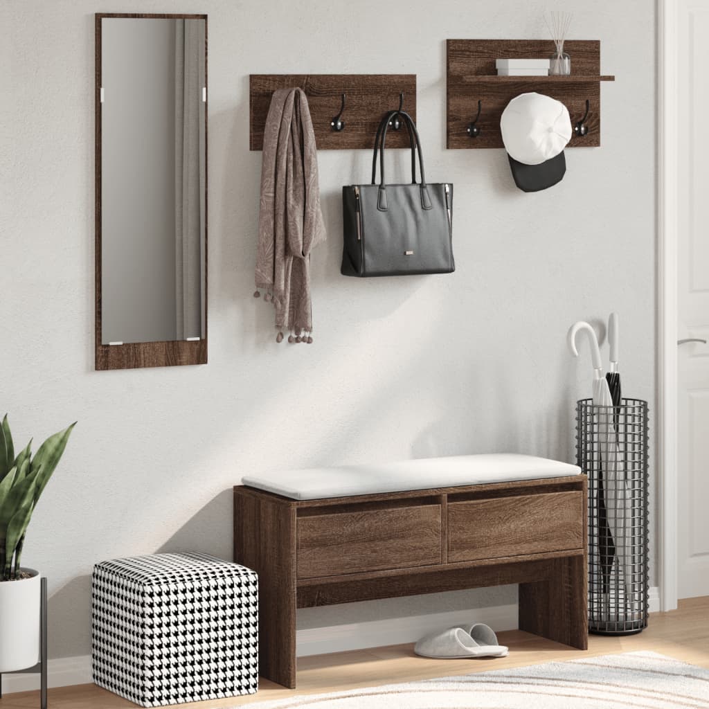 vidaXL 4-delige Garderobe set bewerkt hout bruin eikenkleurig