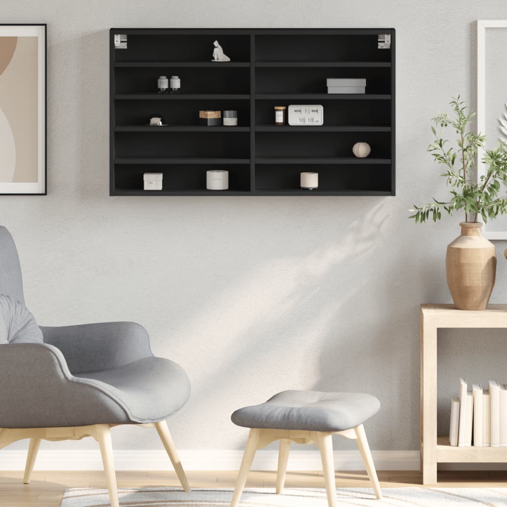 vidaXL Dulap cu vitrină, negru, 100x15x58 cm, lemn prelucrat