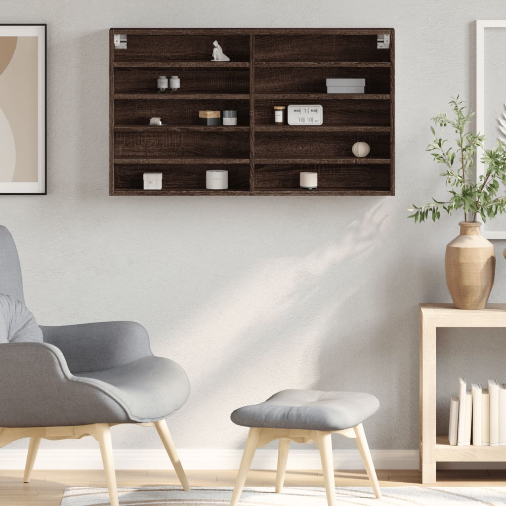 vidaXL Vitrinekast 100x15x58 cm bewerkt hout bruin eikenkleurig afbeelding