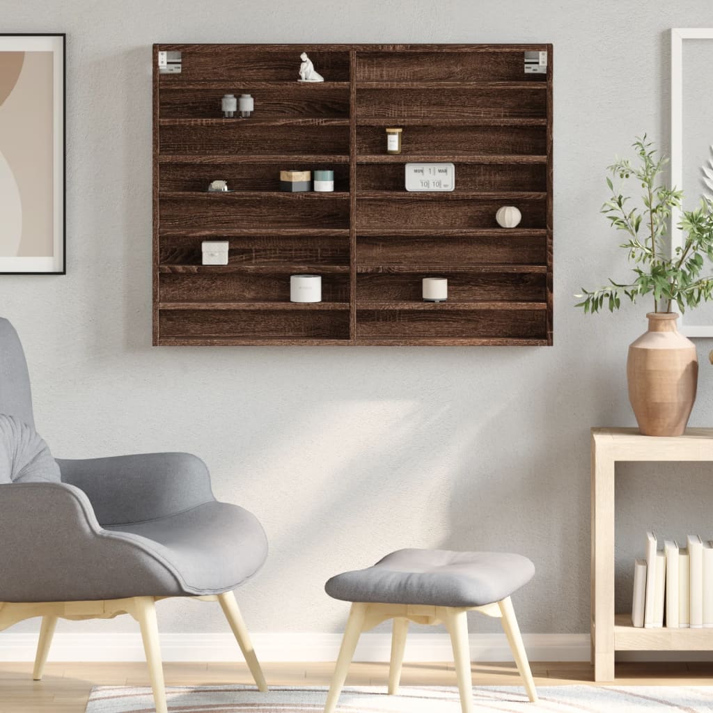 vidaXL Vitrinekast 100x8,5x75 cm bewerkt hout bruin eikenkleur afbeelding