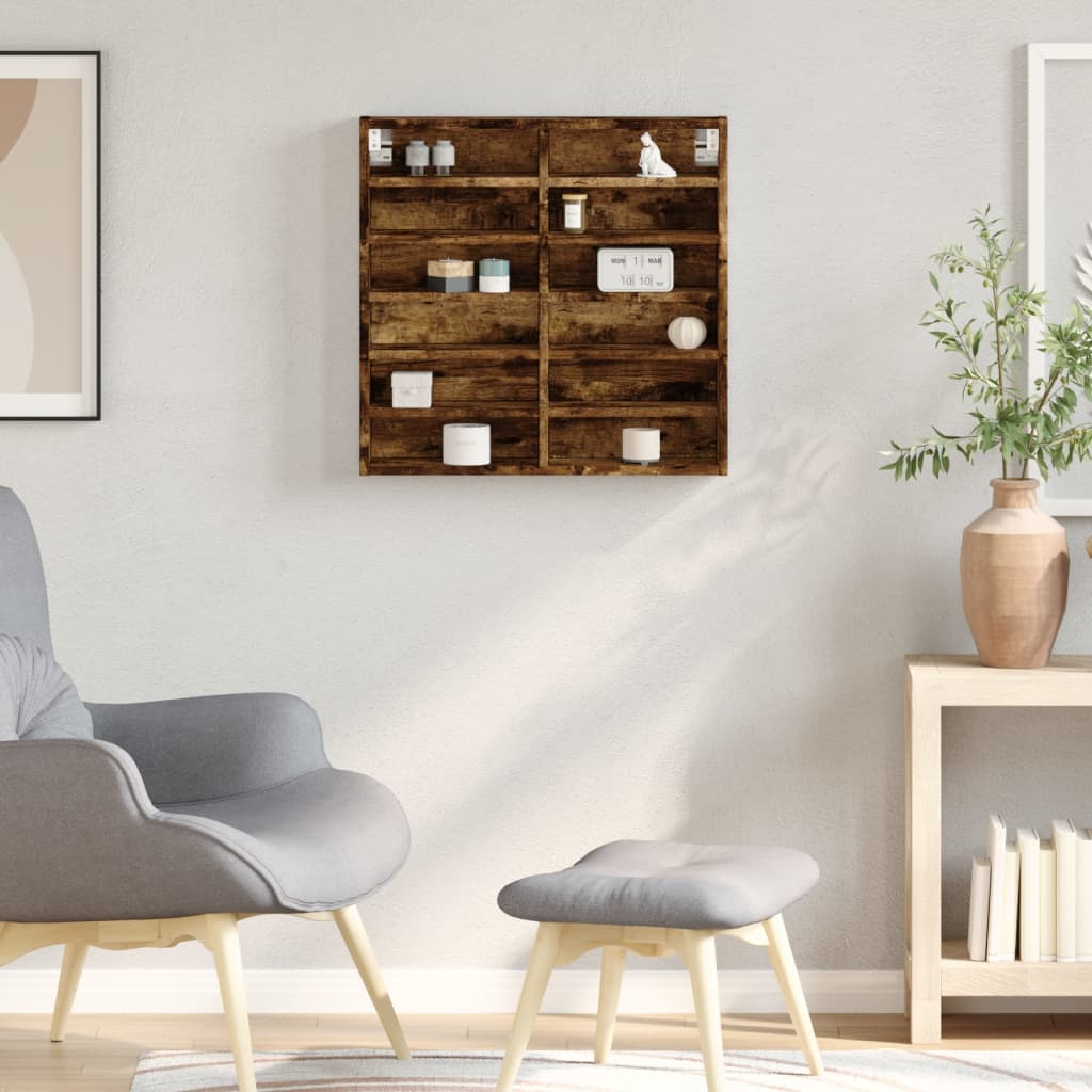 vidaXL Vitrinekast 60x8,5x58 cm bewerkt hout gerookt eikenkleurig afbeelding