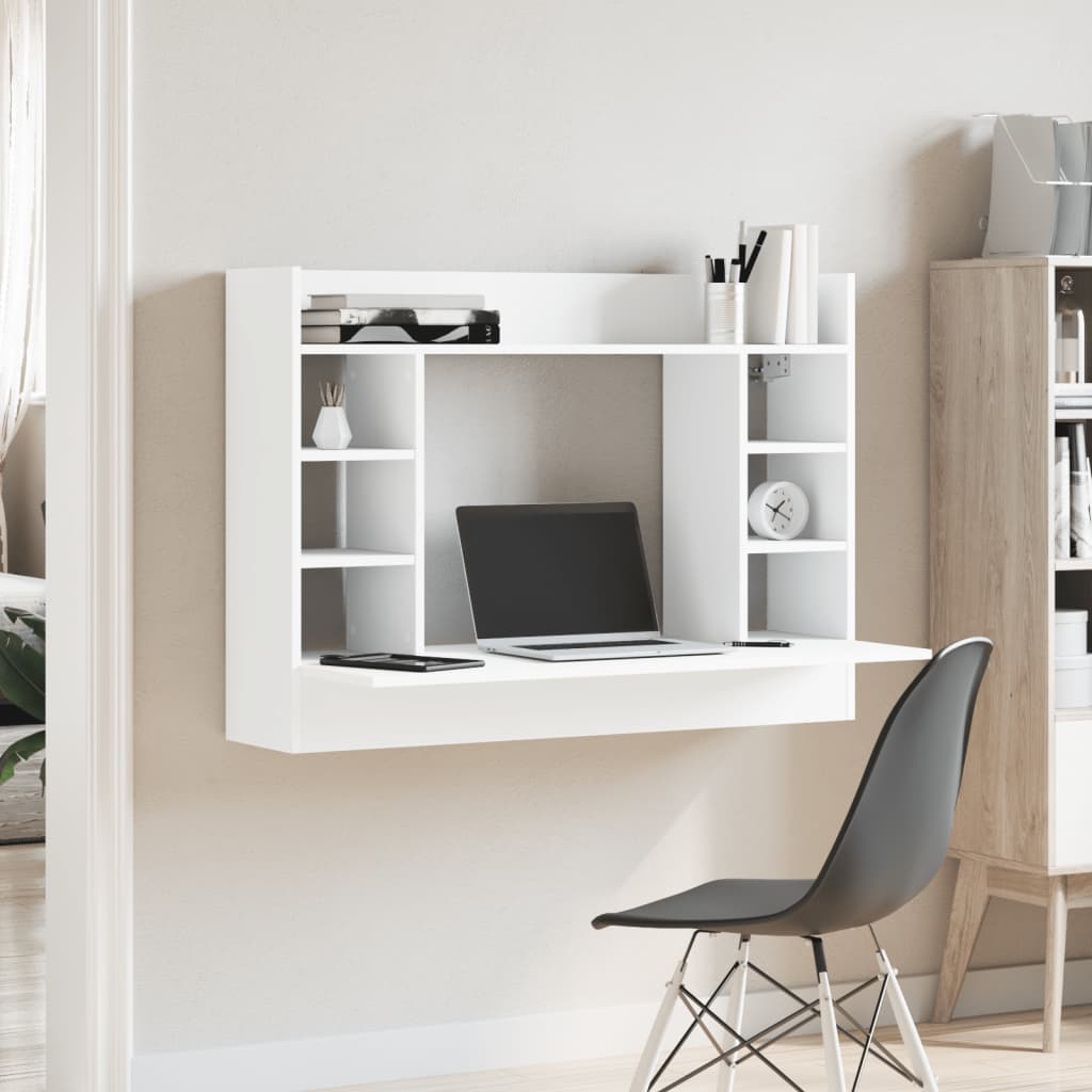 vidaXL Työpöytä seinälle valkoinen 105x48x75 cm tekninen puu