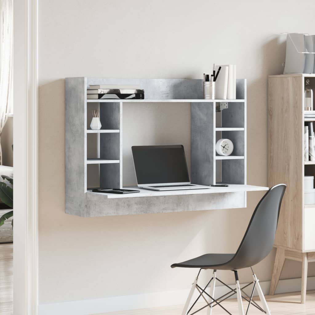 vidaXL Työpöytä seinälle betoninharmaa 105x48x75 cm tekninen puu