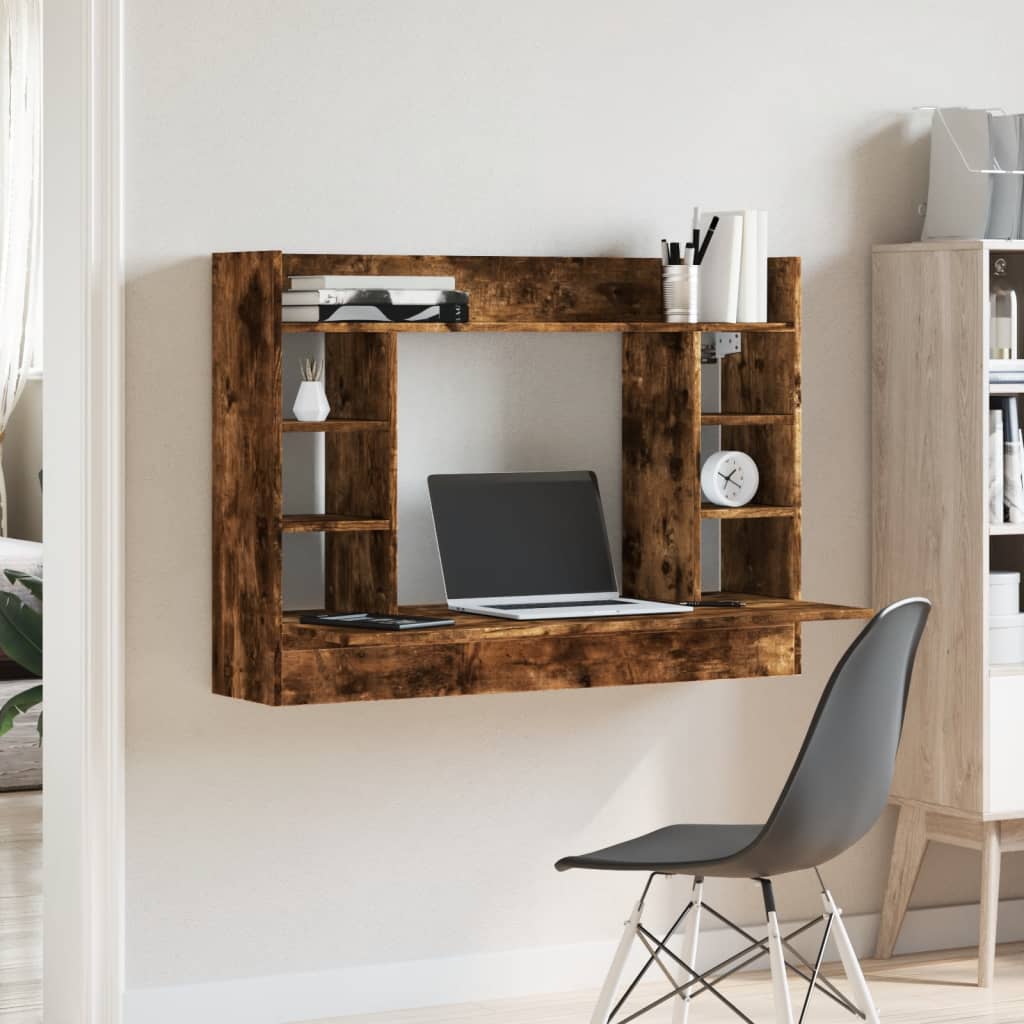 vidaXL Wall-Mounted Desk Smoked Oak 105x48x75 cm Engineered Wood