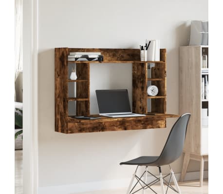 vidaXL Wall-Mounted Desk Smoked Oak 105x48x75 cm Engineered Wood