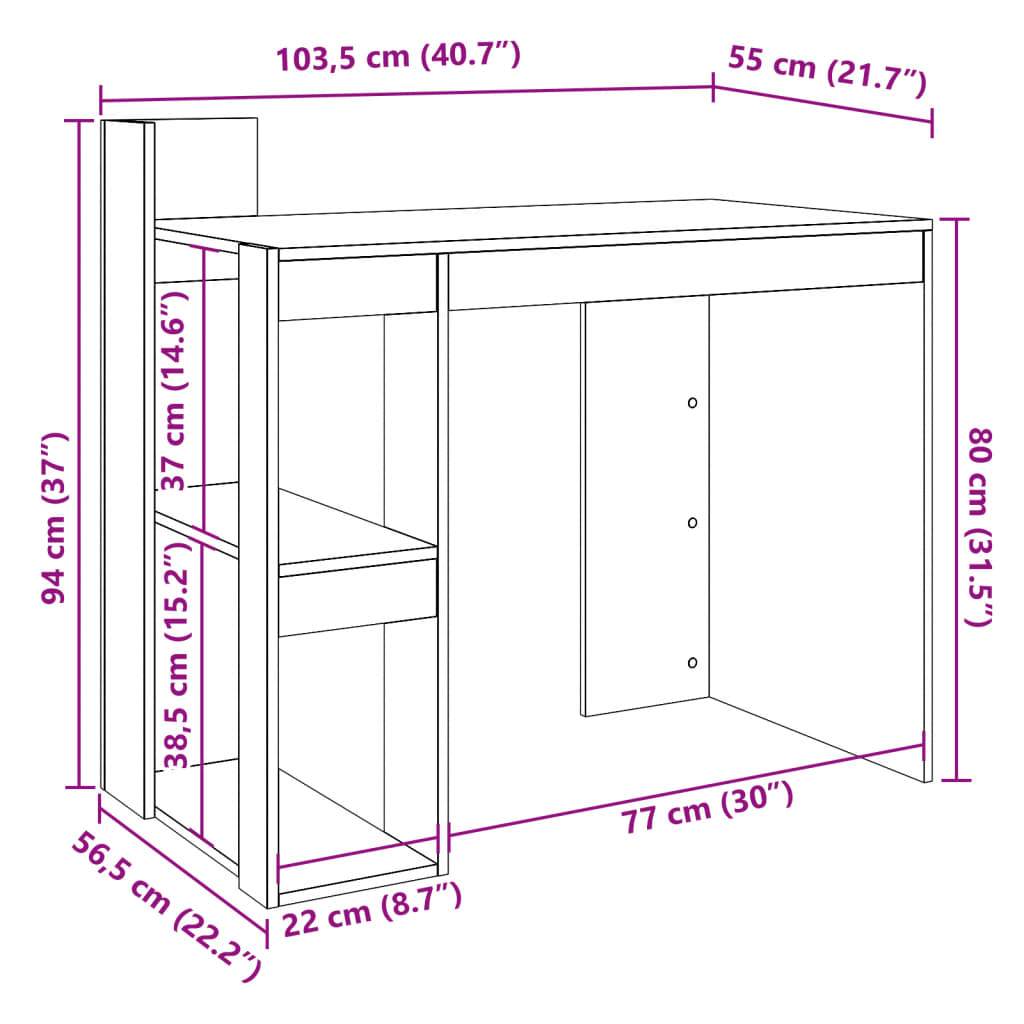 imagem de vidaXL Secretária 103,5x56,5x94 cm derivados de madeira branco10