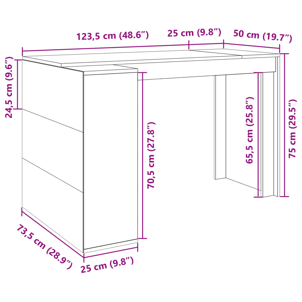 imagem de vidaXL Secretária 123,5x73,5x75 cm derivados de madeira branco11