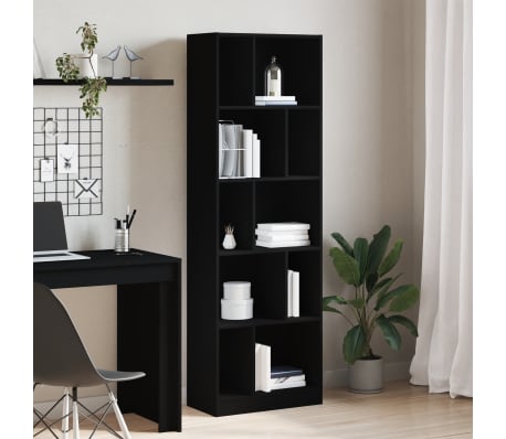 vidaXL fekete szerelt fa k&ouml;nyvszekr&eacute;ny 57 x 28,5 x 174 cm