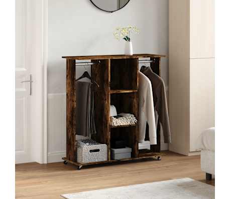 vidaXL Garde-robe avec roues ch&ecirc;ne fum&eacute; 102x38x110cm bois d'ing&eacute;nierie