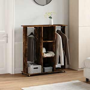 vidaXL Garde-robe avec roues ch&ecirc;ne fum&eacute; 102x38x110cm bois d'ing&eacute;nierie