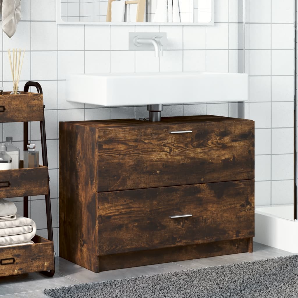 vidaXL Wastafelkast 78x37x59 cm bewerkt hout gerookt eikenkleurig afbeelding