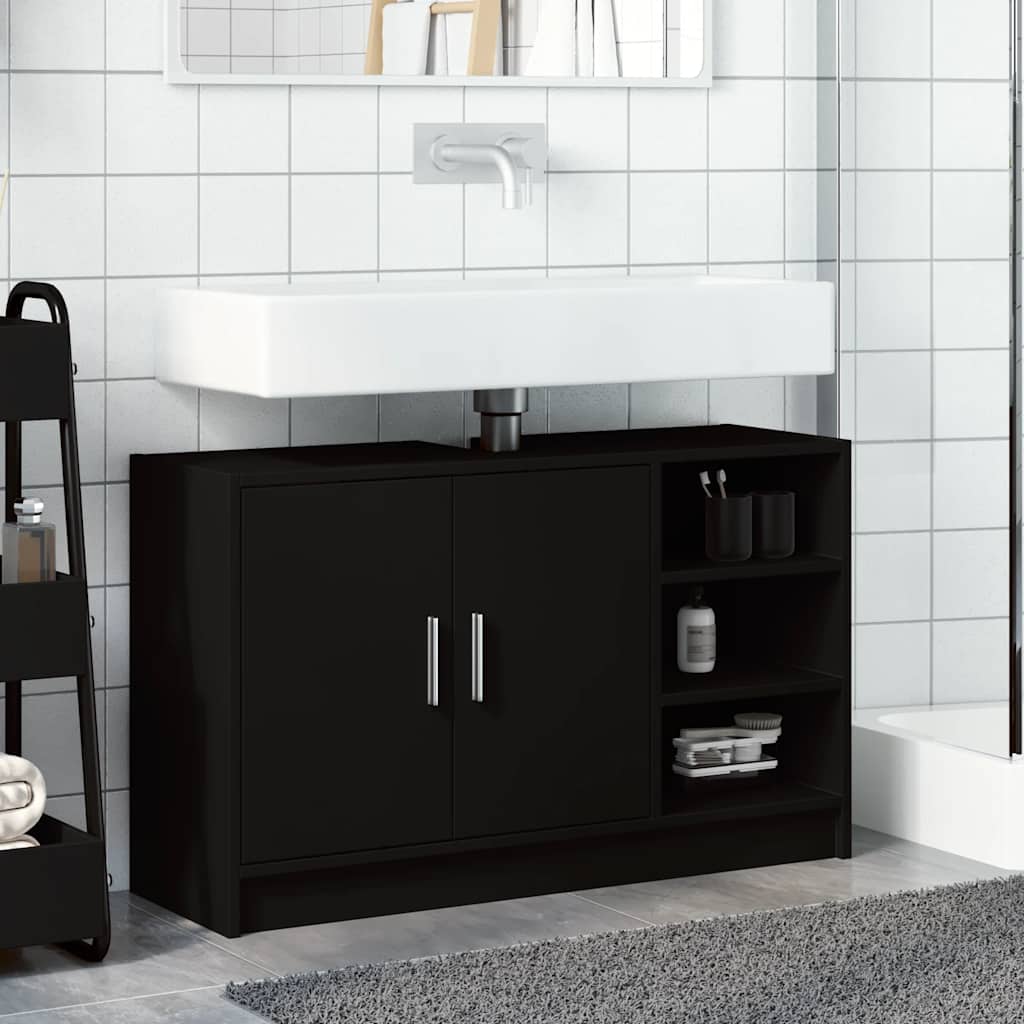 vidaXL Wastafelkast 90x29x55 cm bewerkt hout zwart afbeelding