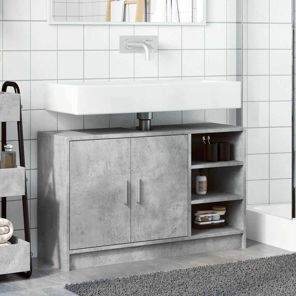 vidaXL Wastafelkast 90x29x55 cm bewerkt hout betongrijs afbeelding
