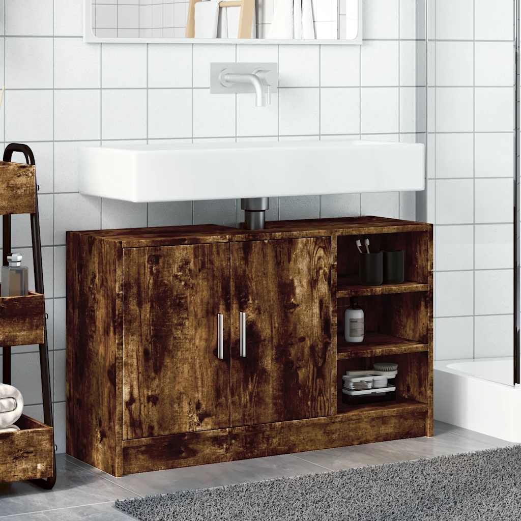 vidaXL Umývadlová skrinka dymnový dub 90x29x55 cm kompozitné drevo