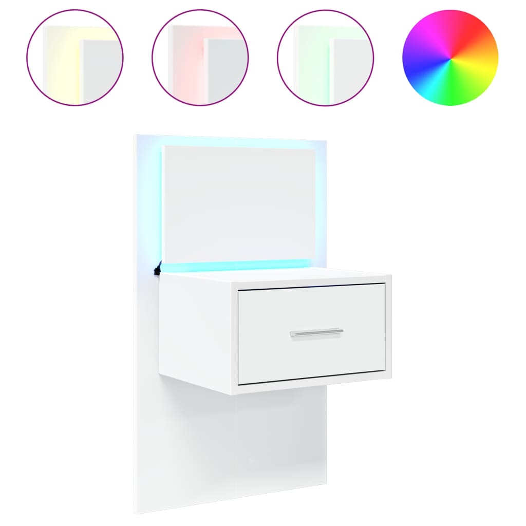 vidaXL Nástěnný noční stolek s LED osvětlením bílý