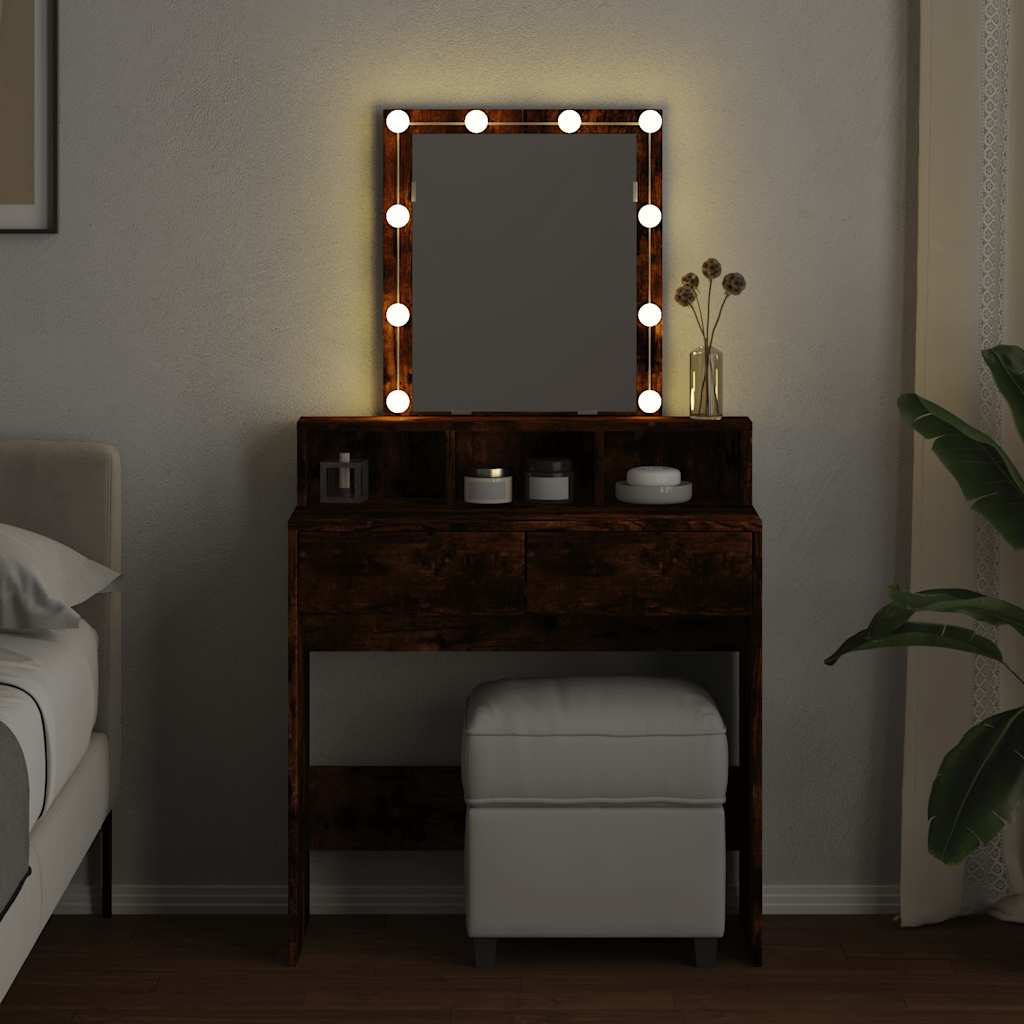 vidaXL füstös tölgy színű fésülködőasztal LED-del 80 x 41 x 144,5 cm