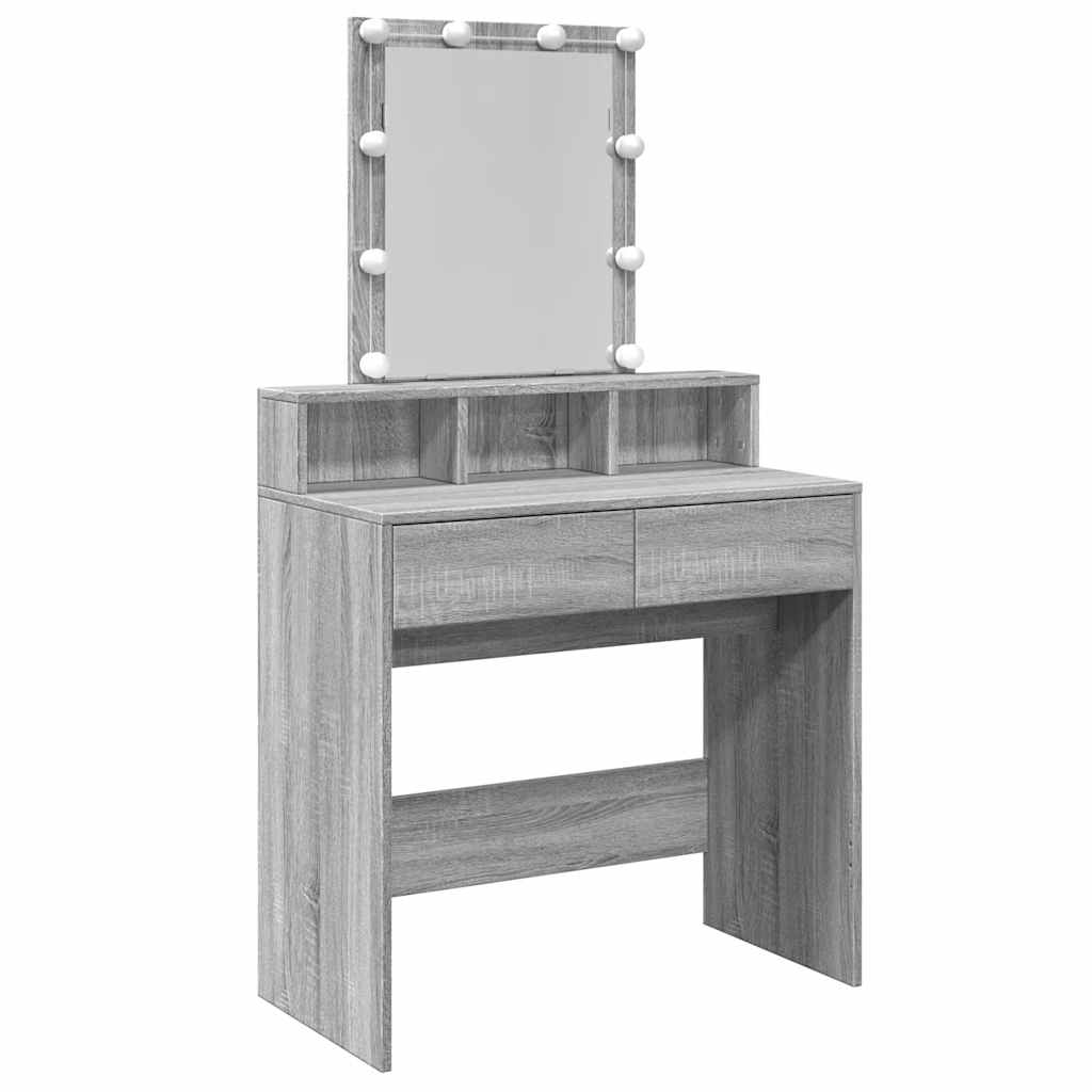 vidaXL Toaletní stolek s LED šedý sonoma 80 x 41 x 144,5 cm