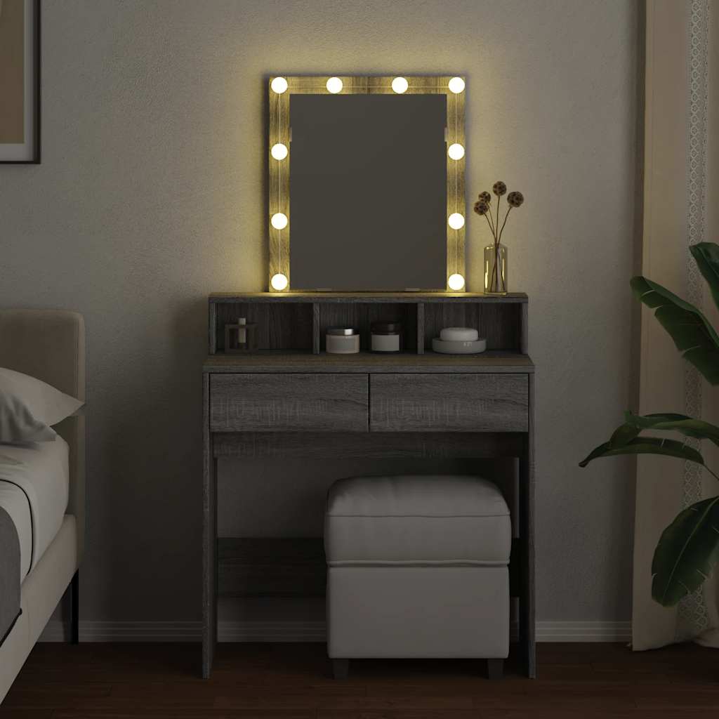 vidaXL Toaletný stolík s LED sivý sonoma 80x41x144,5 cm