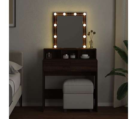 vidaXL Tocador con luces LED marr&oacute;n roble 80x41x144,5 cm