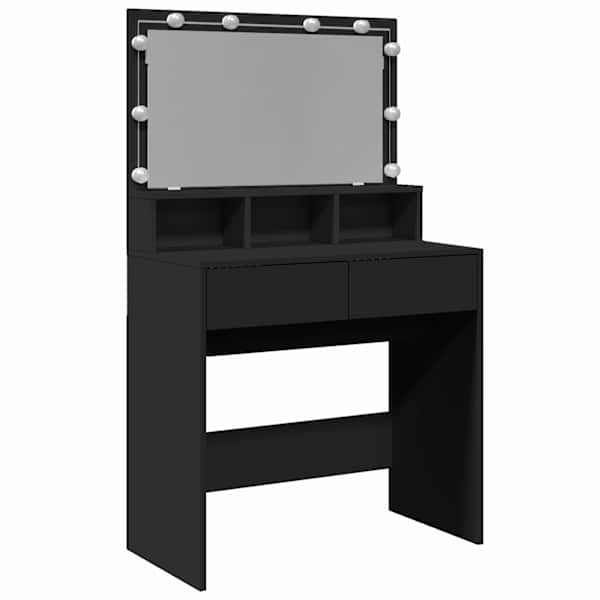 vidaXL tualettlaud LEDiga, must, 80x41x134,5 cm
