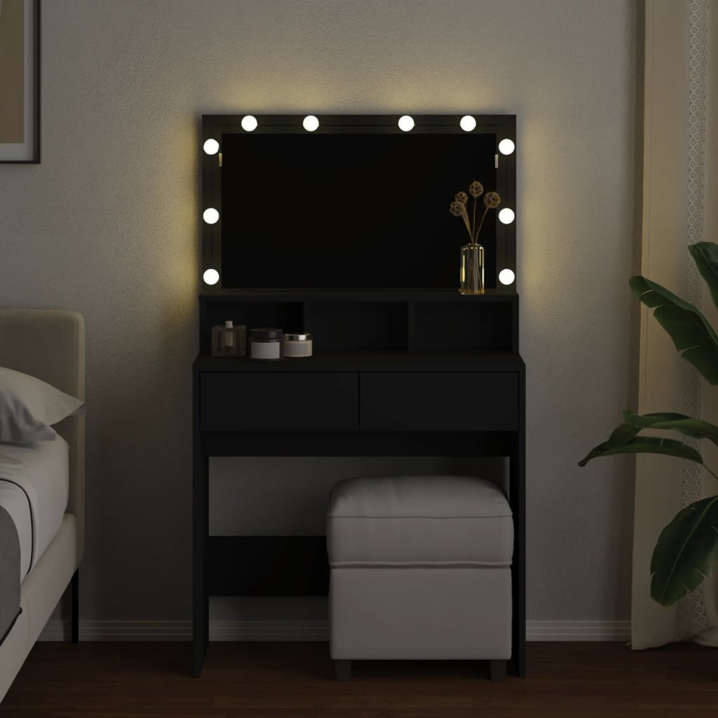 vidaXL Kaptafel met LED 80x41x134,5 cm zwart afbeelding