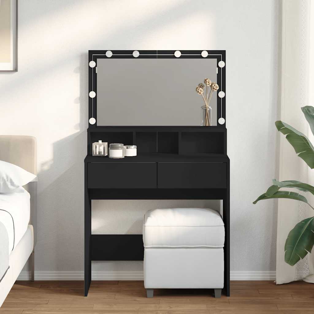 vidaXL Masă de toaletă cu LED, negru, 80x41x134,5 cm