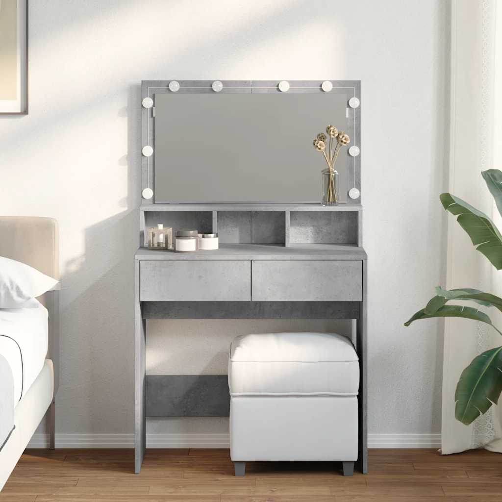 vidaXL Schminktisch mit LED-Beleuchtung Betongrau 80x41x134,5 cm