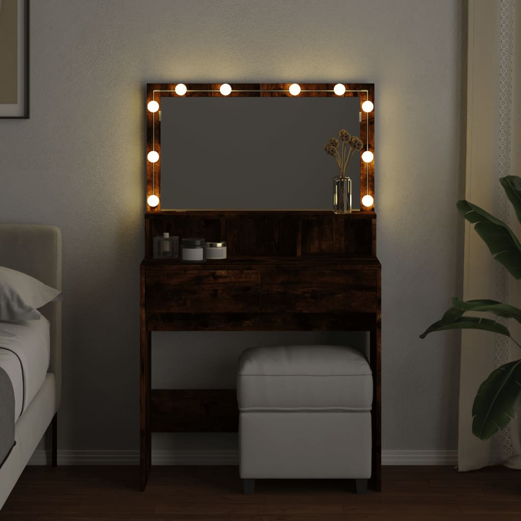 vidaXL Peilipöytä LED-valoilla savutammi 80x41x134,5 cm