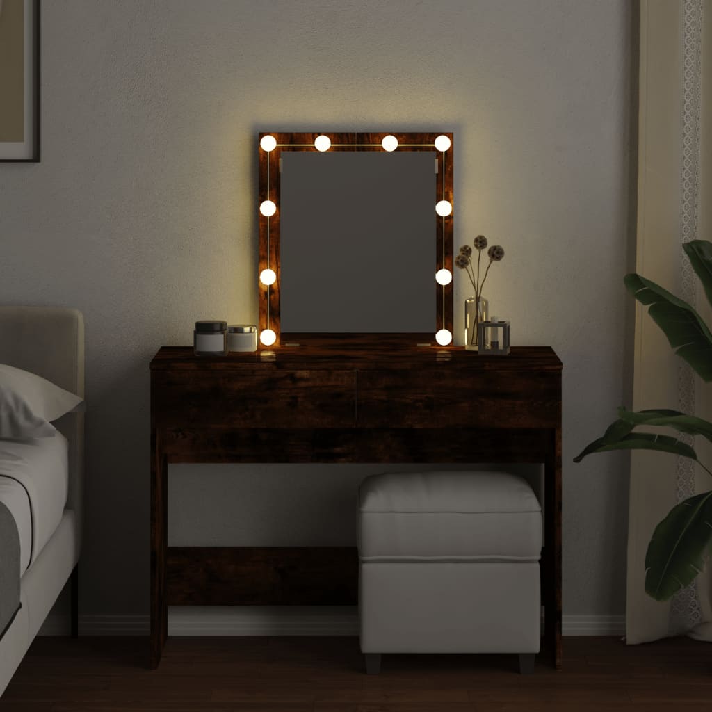 vidaXL Peilipöytä LED-valoilla savutammi 100x40x130 cm