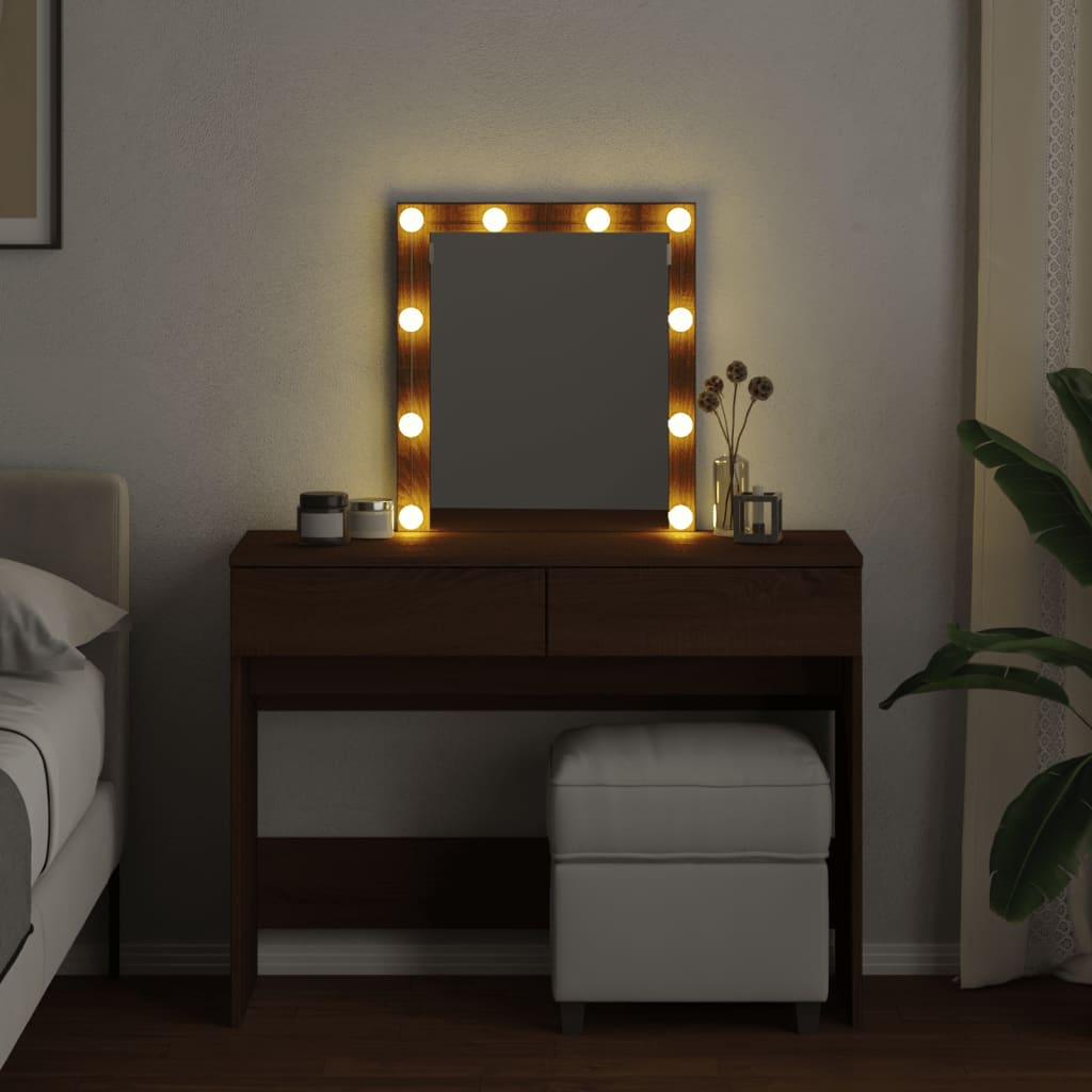 vidaXL Masă de toaletă cu LED, stejar maro, 100x40x130 cm