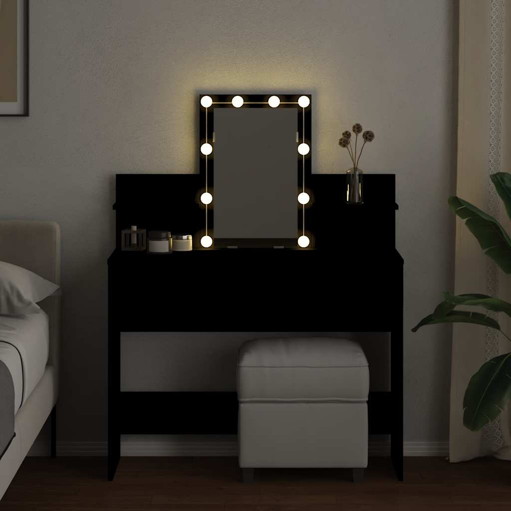 Thumbnail - vidaXL Schminktisch mit LED-Beleuchtung Schwarz 100x40x130 cm