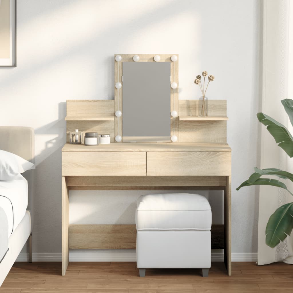 vidaXL Masă de toaletă cu LED, stejar sonoma, 100x40x130 cm