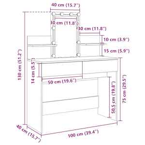 Toaletní stolek s LED betonově šedý 100 x 40 x 130 cm - obrázek 18