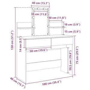 Toaletní stolek s LED šedý sonoma 100 x 40 x 130 cm - obrázek 18