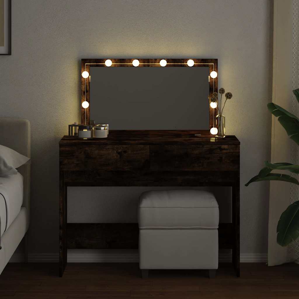 Thumbnail - vidaXL Schminktisch mit LED-Beleuchtung Räuchereiche 100x40x120 cm