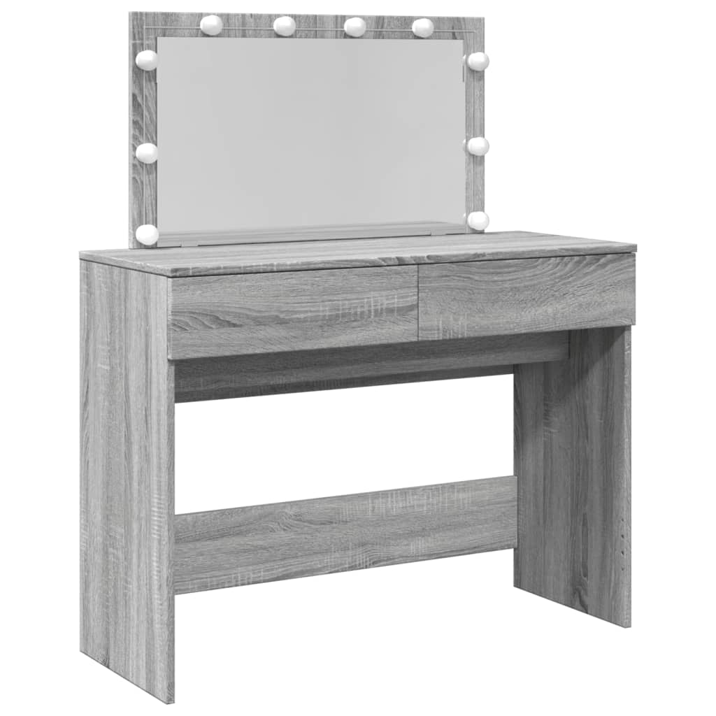 Thumbnail - vidaXL Schminktisch mit LED-Beleuchtung Grau Sonoma 100x40x120 cm