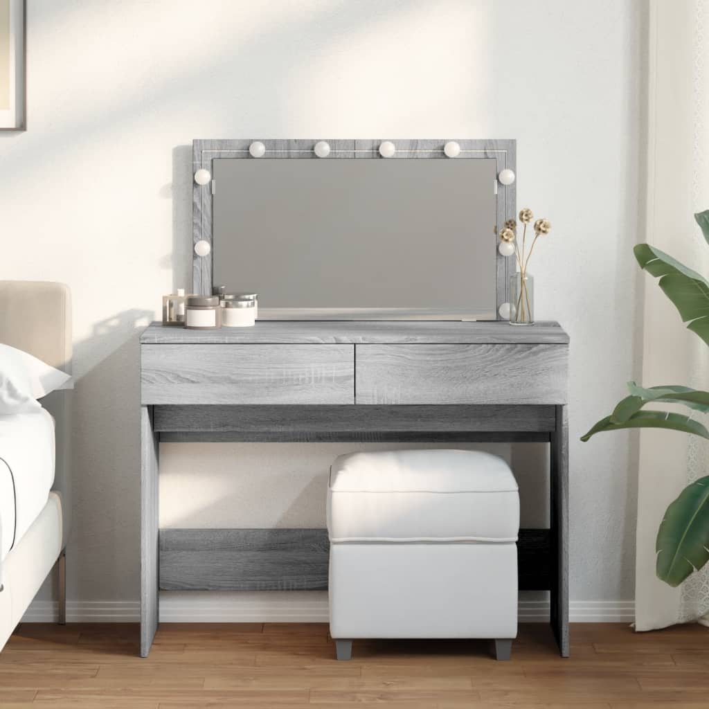Thumbnail - vidaXL Schminktisch mit LED-Beleuchtung Grau Sonoma 100x40x120 cm