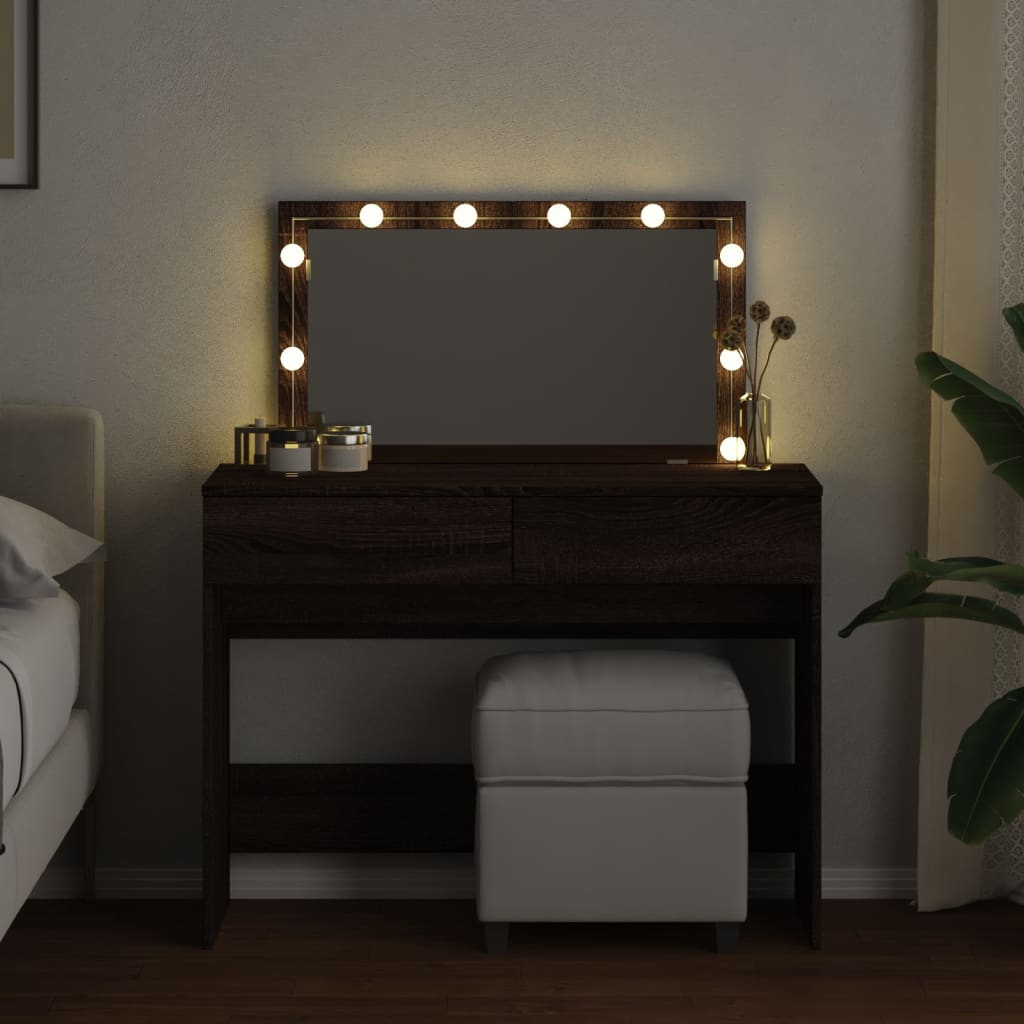 vidaXL Toaletný stolík s LED hnedý dub 100x40x120 cm