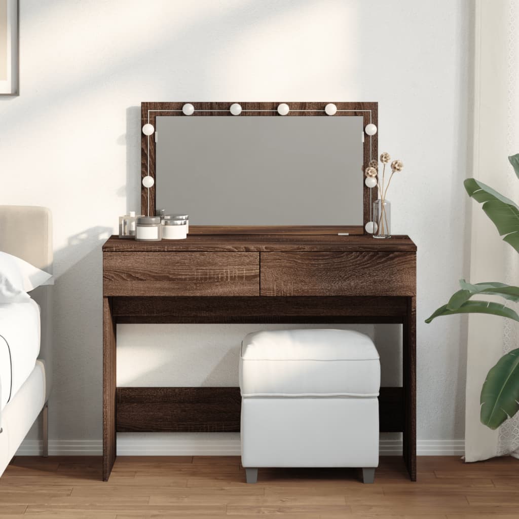 vidaXL Masă de toaletă cu LED, stejar maro, 100x40x120 cm